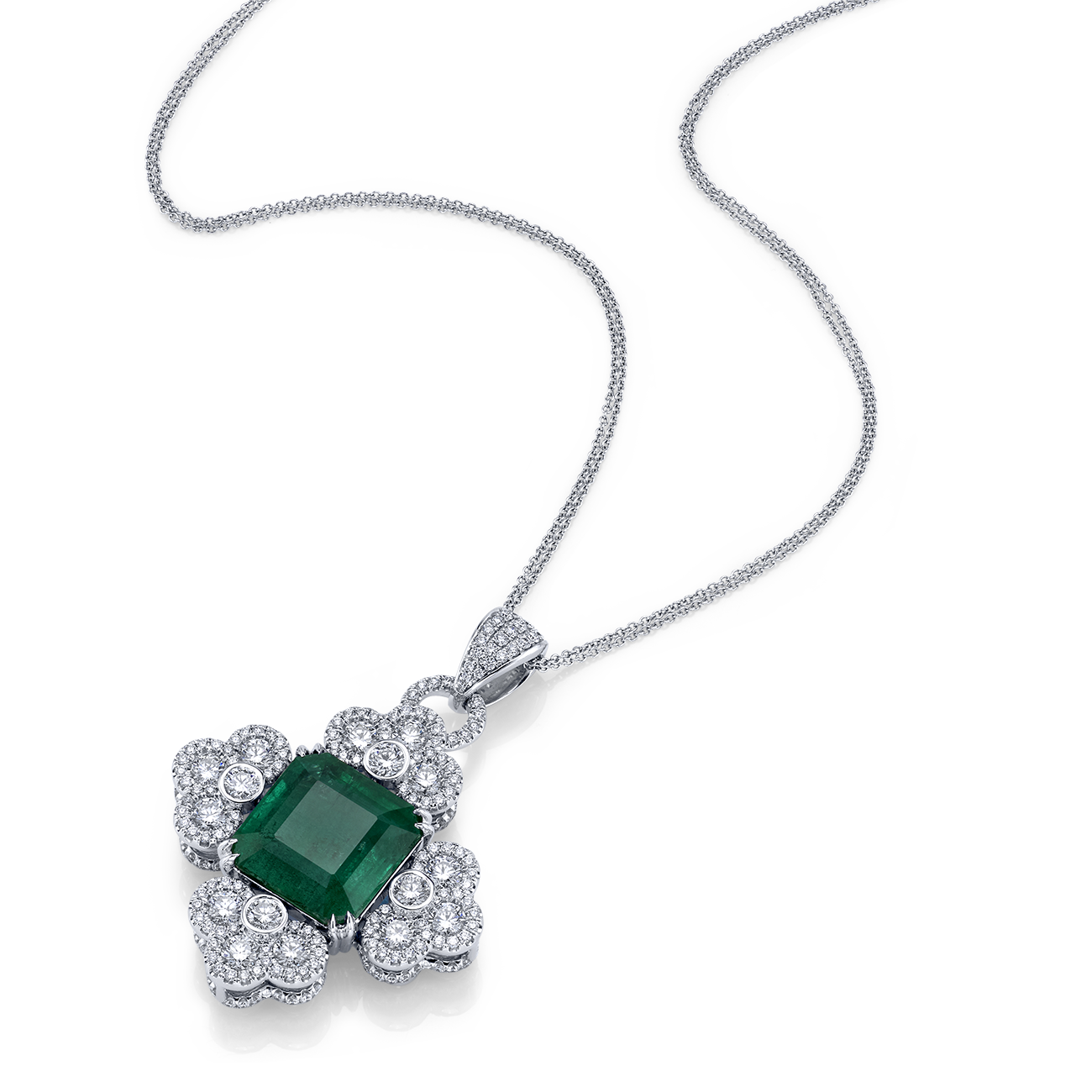 deBoulle High Jewelry Collection Emerald Bottony Cross Pendant