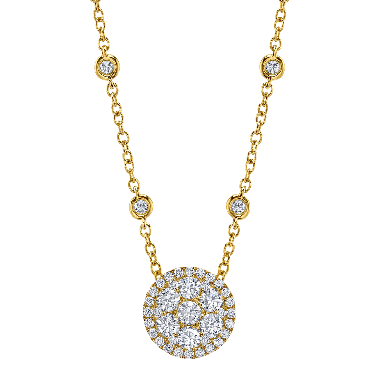 Round Diamond Cluster Pendant in Yellow Gold