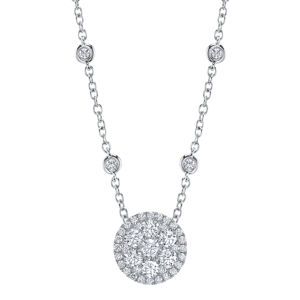 Round Diamond Cluster Pendant in White Gold