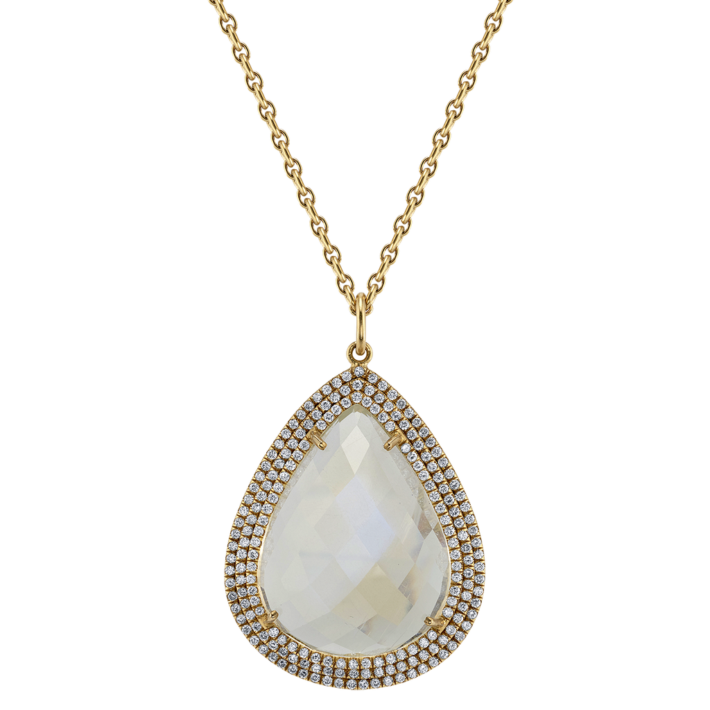 Moonstone Pendant with Round Brilliant Diamonds