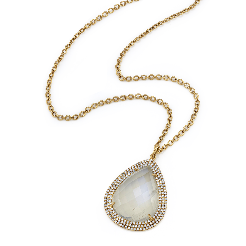 Moonstone Pendant with Round Brilliant Diamonds