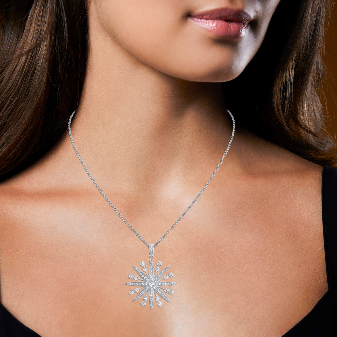 Starburst Diamond Adjustable Necklacein White Gold