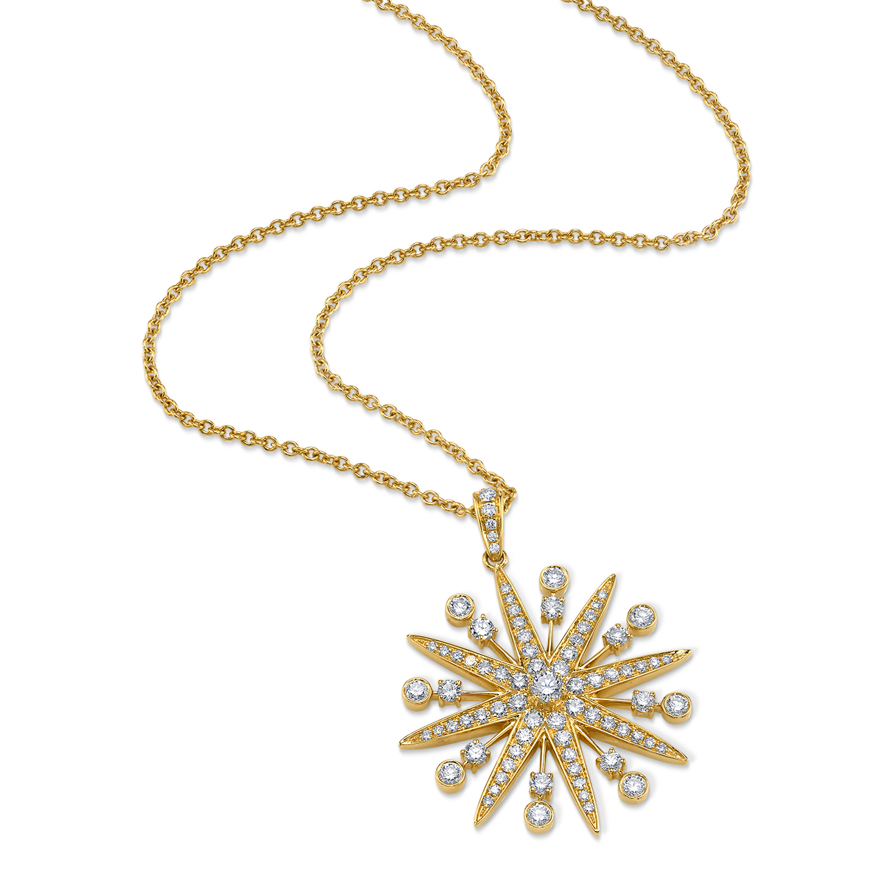 Starburst Diamond Adjustable Necklace in Yellow Gold