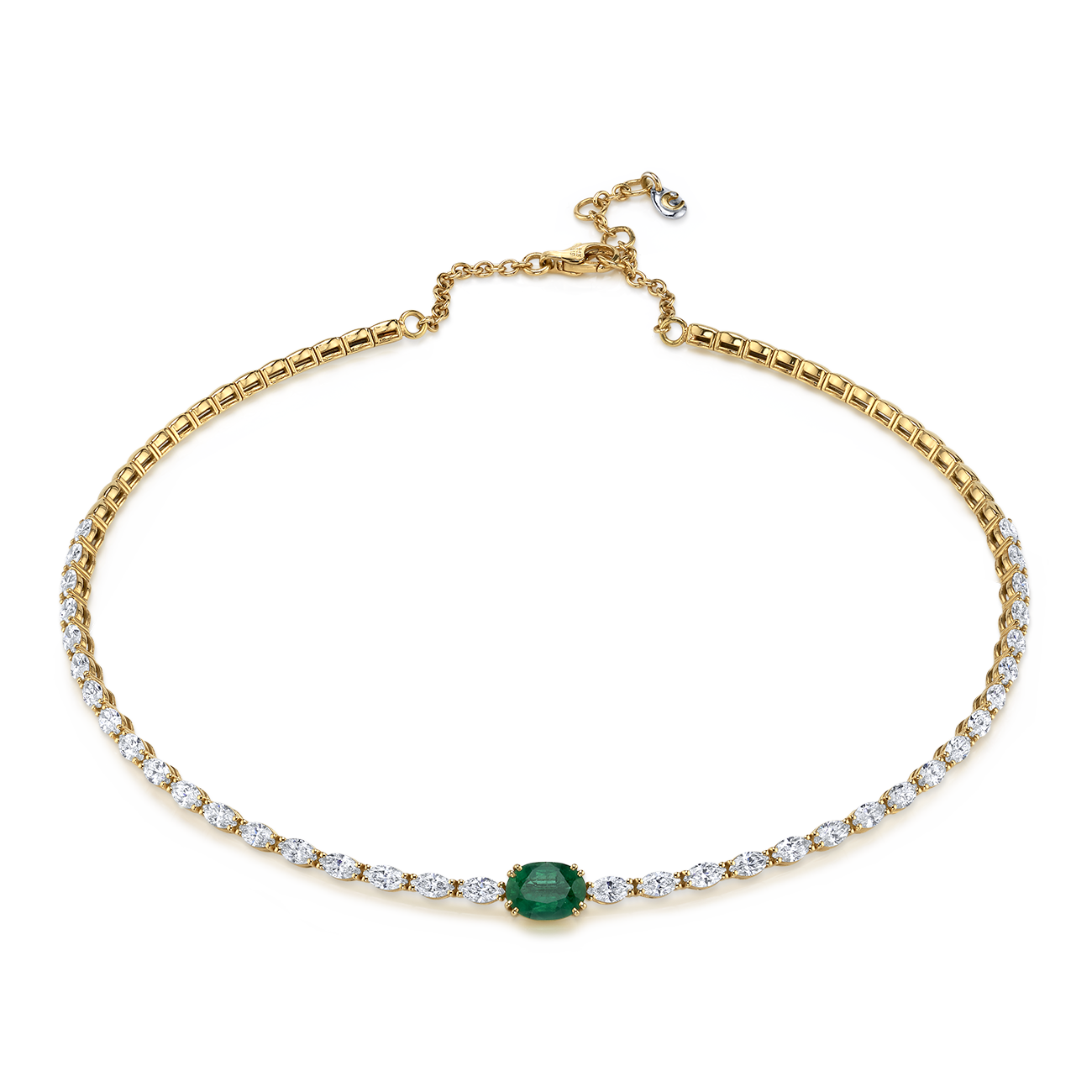 Oval Diamond and Emerald Choker Necklace