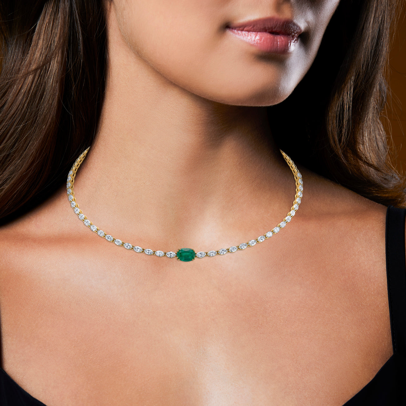 deBoulle Collection Oval Diamond and Emerald Choker Necklace