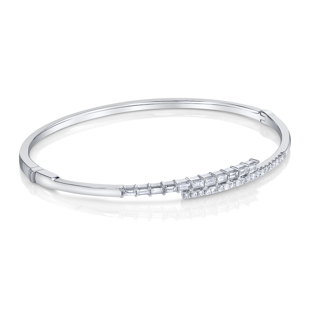 Hinged Bypass Bangle in White Gold