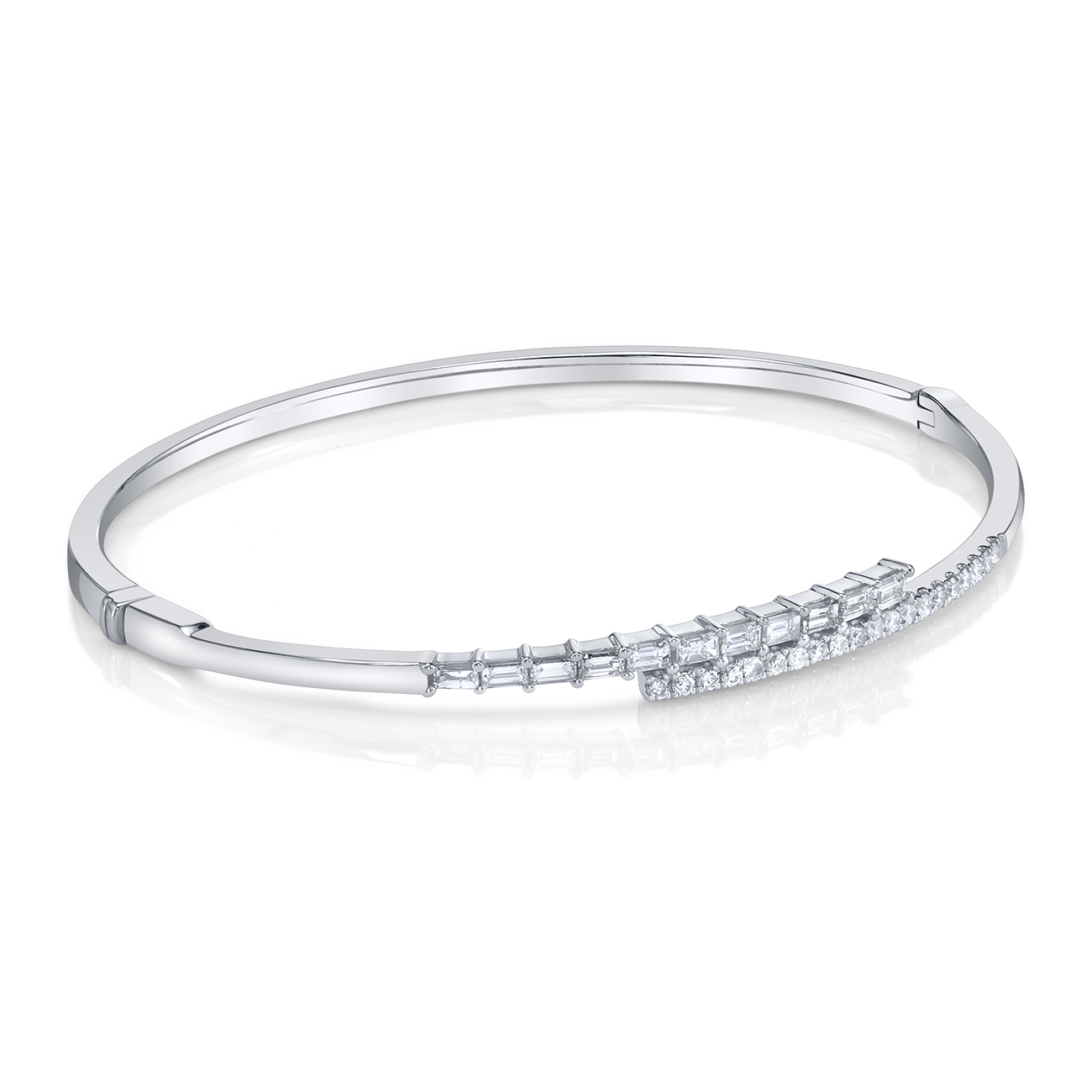 Hinged Bypass Bangle in White Gold