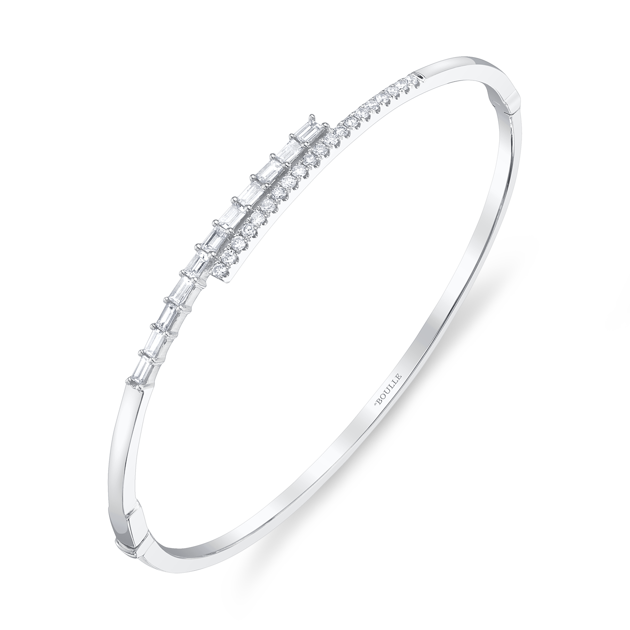 Hinged Bypass Bangle in White Gold