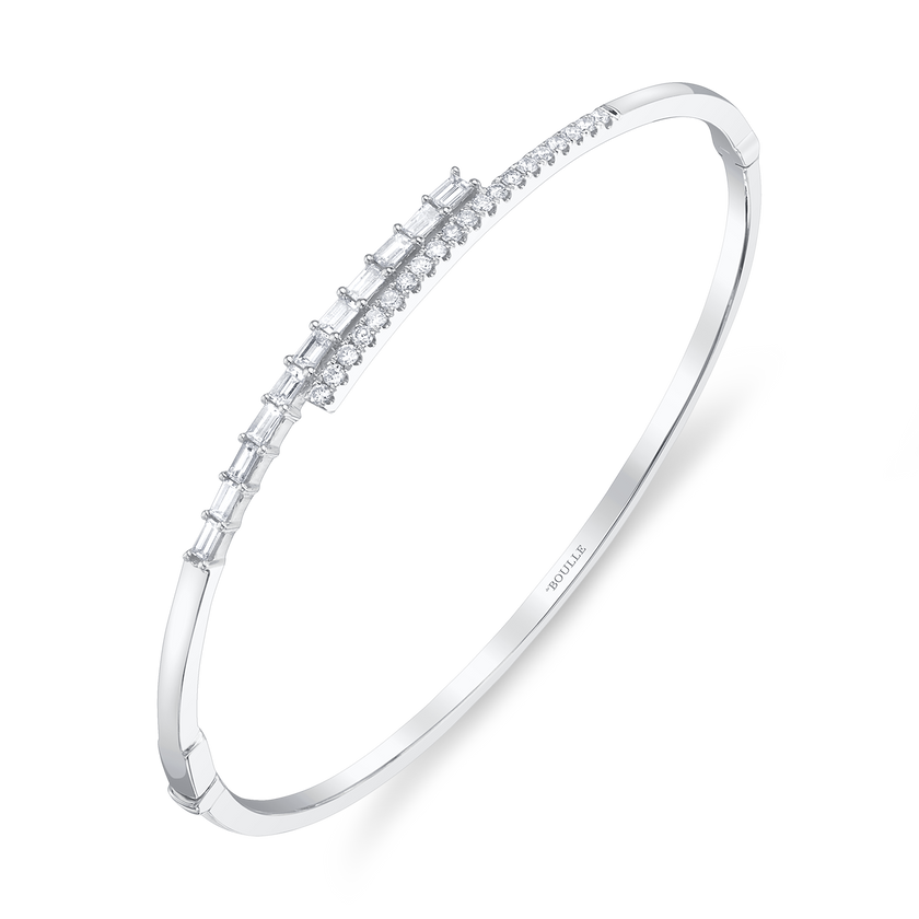 deBoulle Collection Hinged Bypass Bangle in White Gold