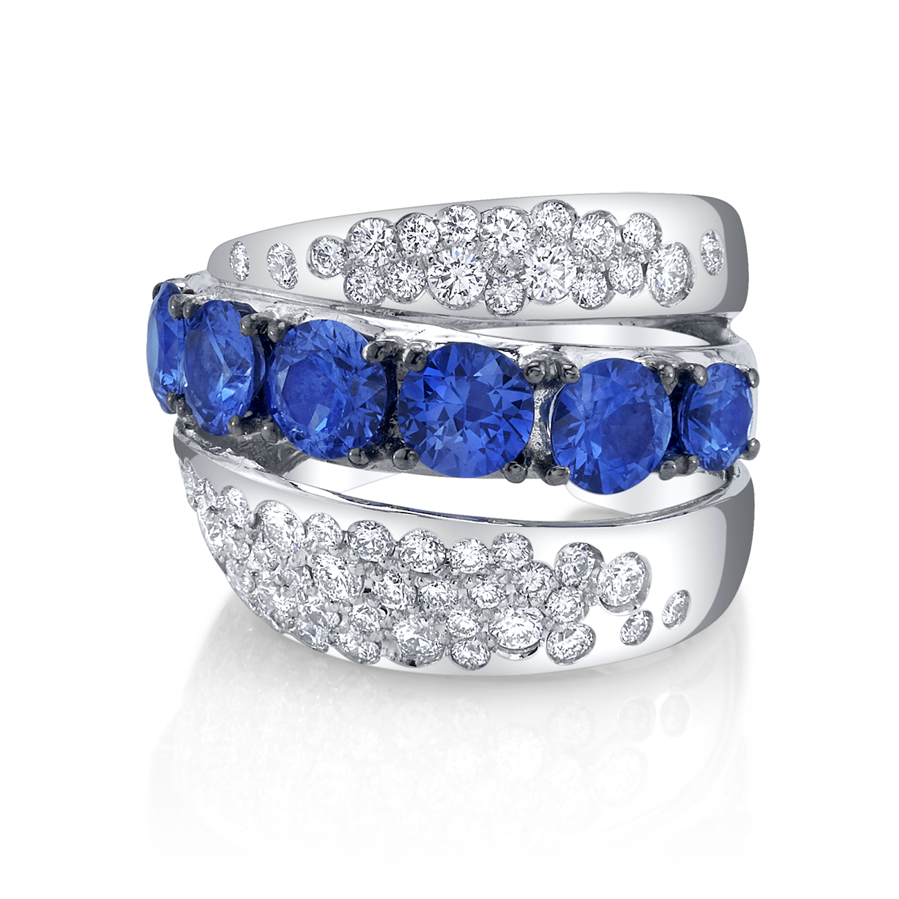 Three Row Sapphire and Diamond Ring