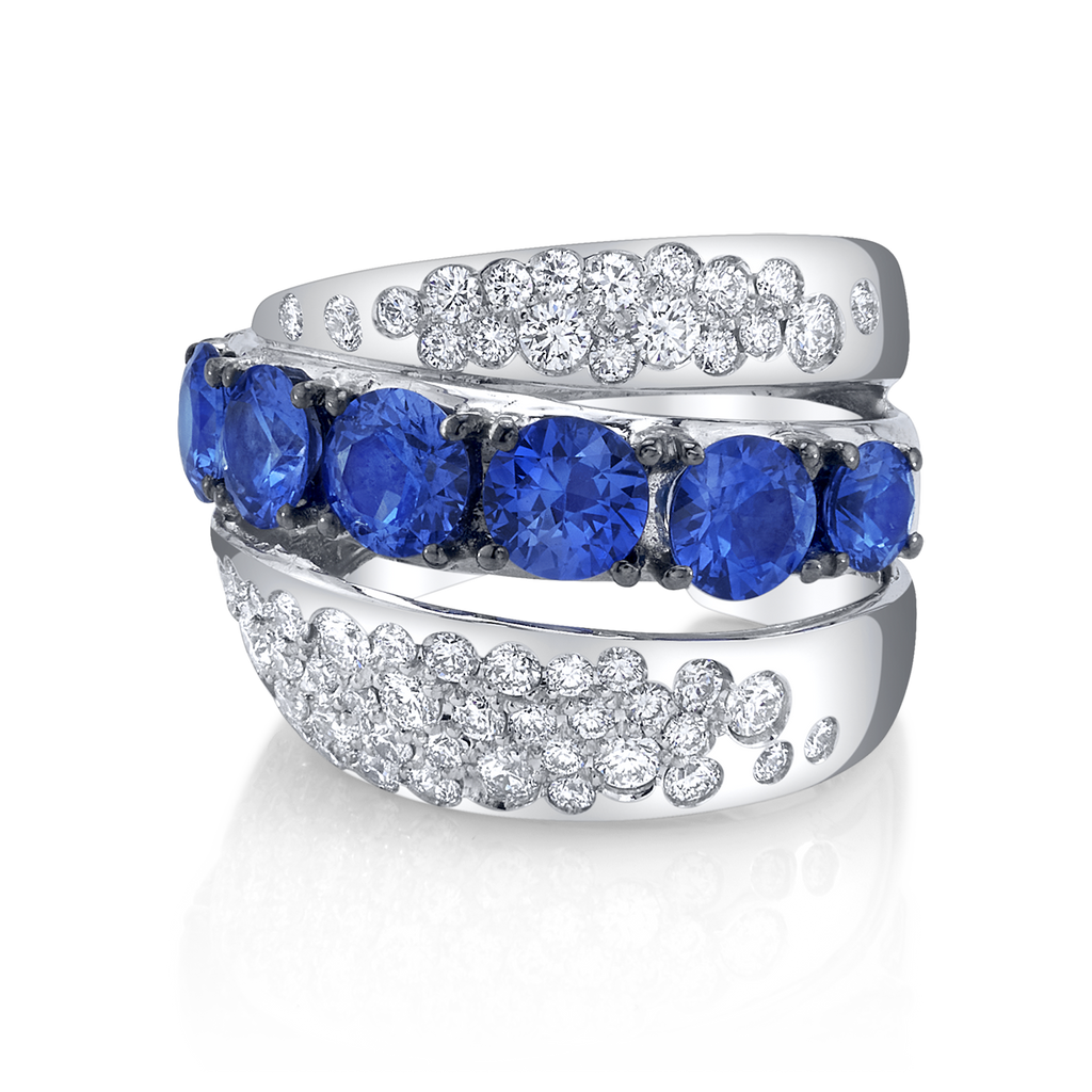 Three Row Sapphire and Diamond Ring