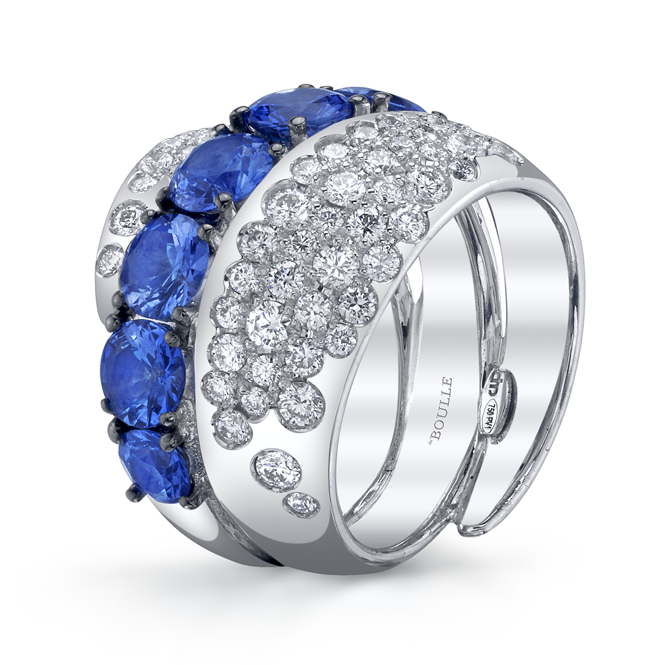 Three Row Sapphire and Diamond Ring