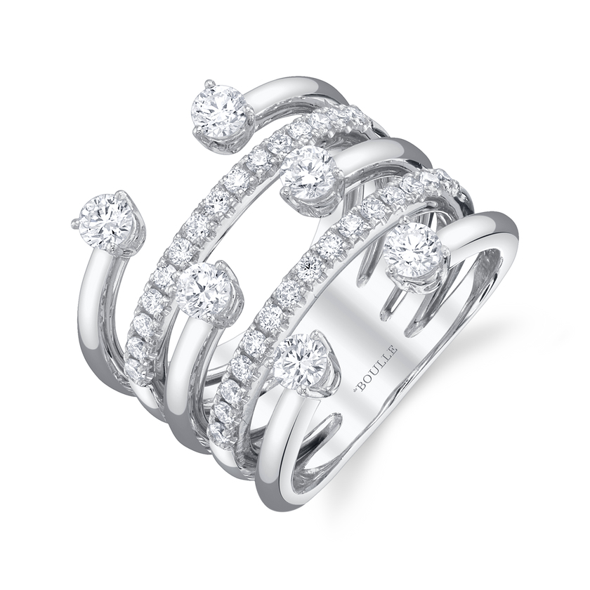 deBoulle Collection Three-Row Diamond Ring in White Gold