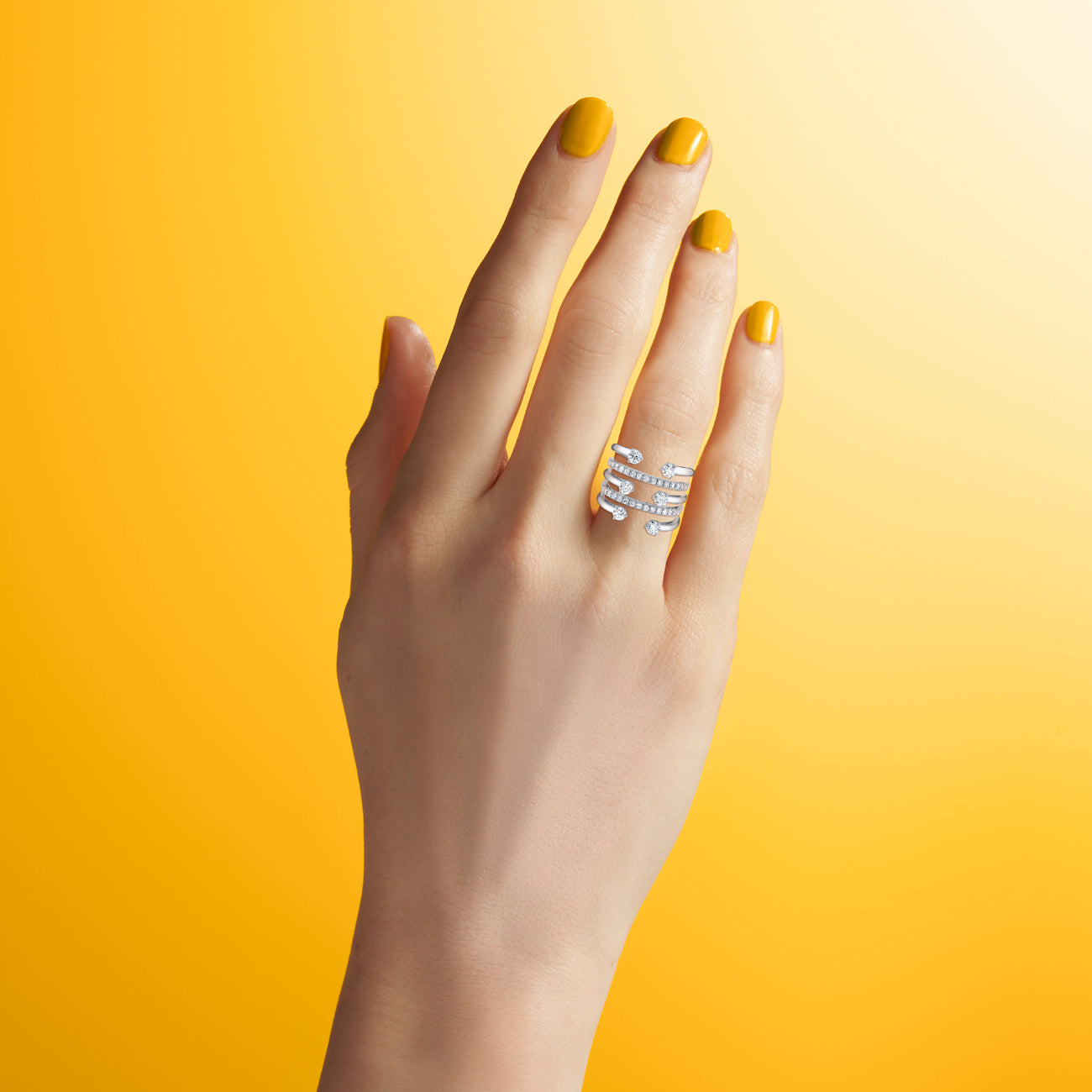 deBoulle Collection Three-Row Diamond Ring in White Gold