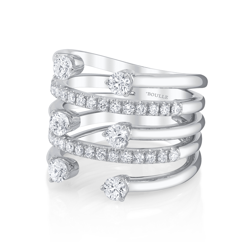 deBoulle Collection Three-Row Diamond Ring in White Gold