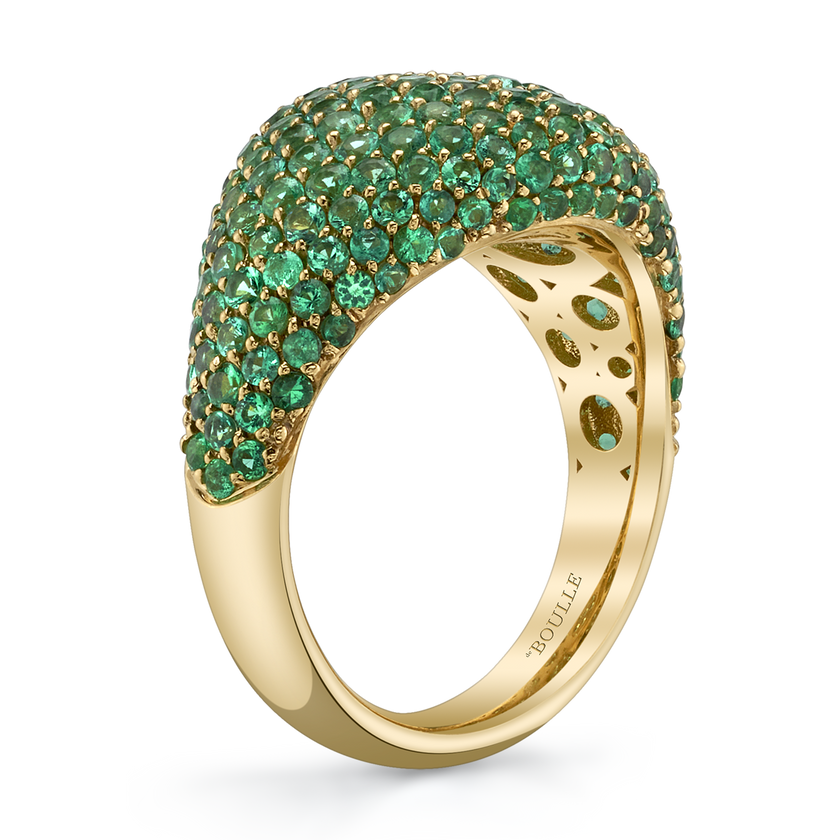 deBoulle Collection Pavé Domed Ring with Emeralds