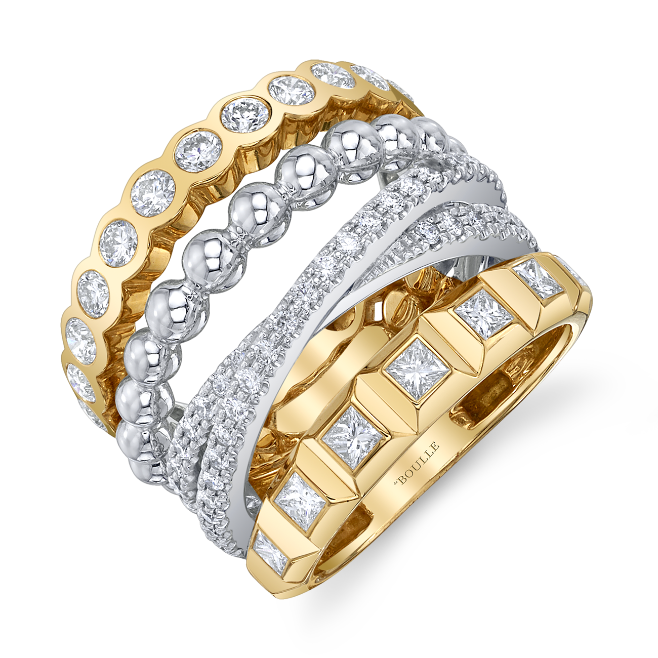 Modern Retro Band with Diamonds in Yellow Gold