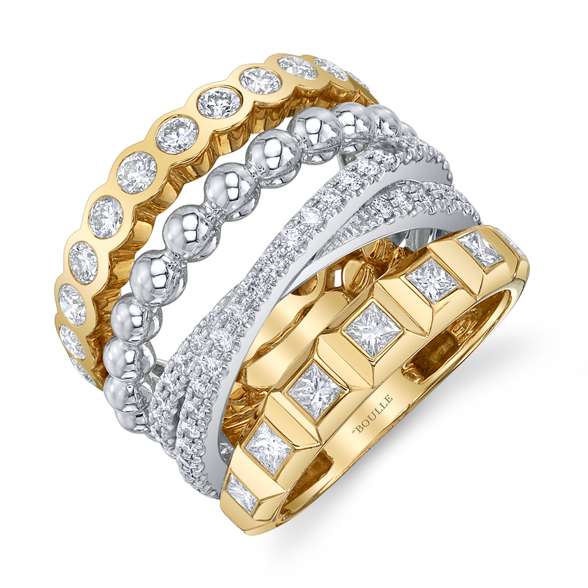 Modern Retro Band with Diamonds in Yellow Gold