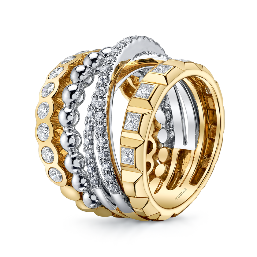 Modern Retro Band with Diamonds in Yellow Gold