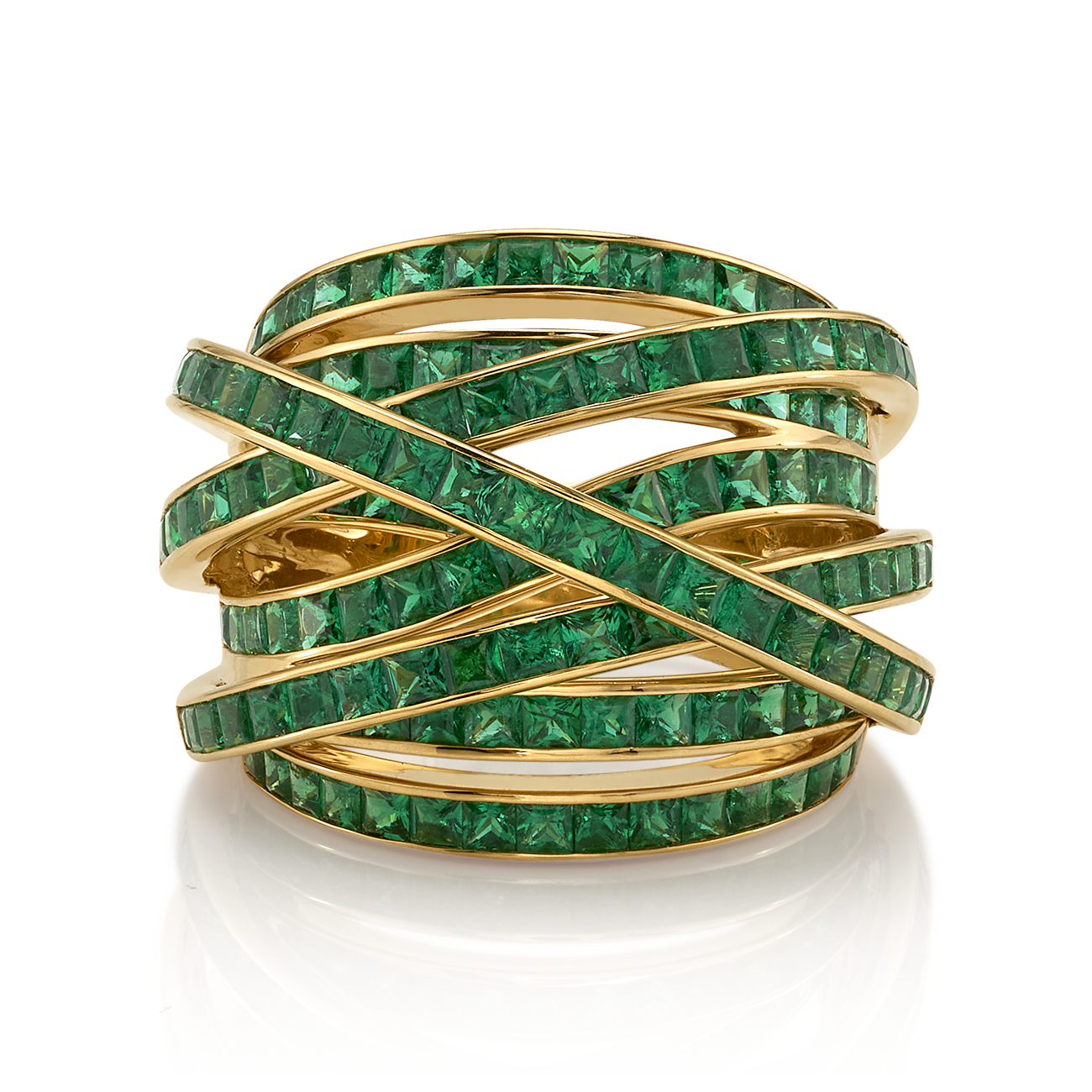 Square Emerald Ring with Interwoven Bands