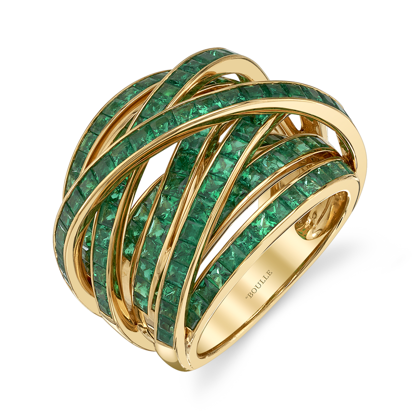 Square Emerald Ring with Interwoven Bands
