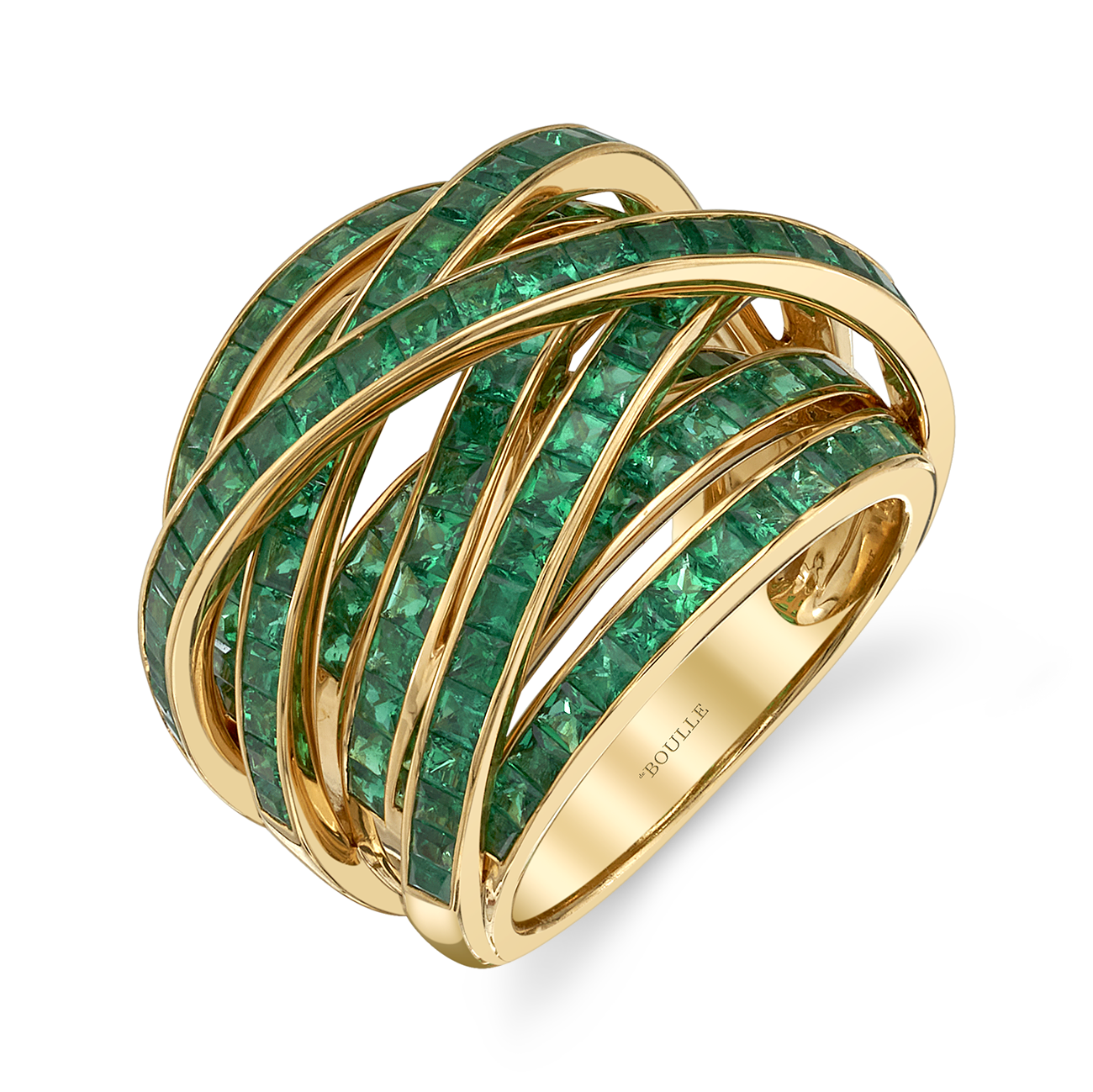 Square Emerald Ring with Interwoven Bands