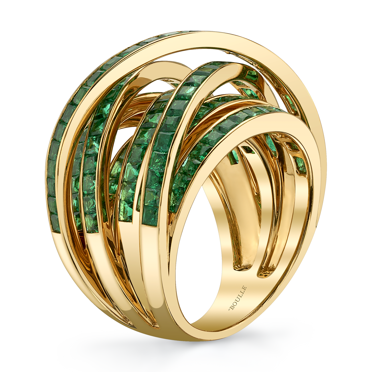 Square Emerald Ring with Interwoven Bands