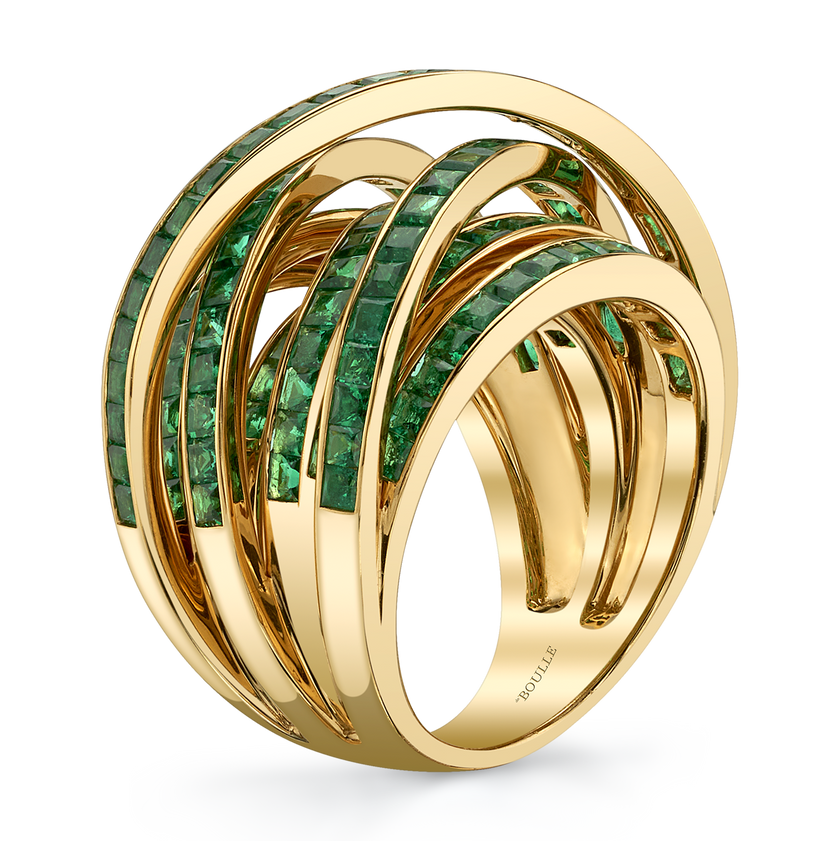 Square Emerald Ring with Interwoven Bands