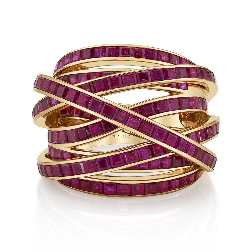 Square Ruby Ring with Interwoven Bands