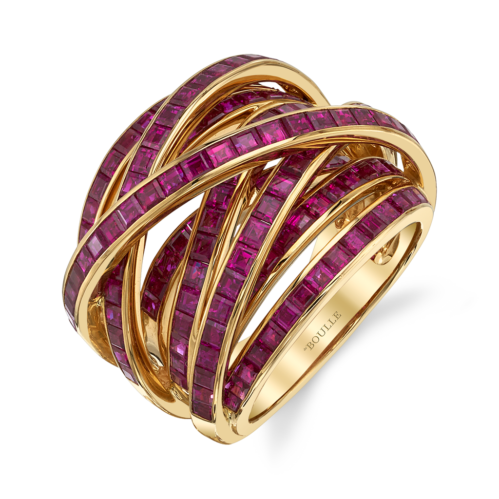 Square Ruby Ring with Interwoven Bands