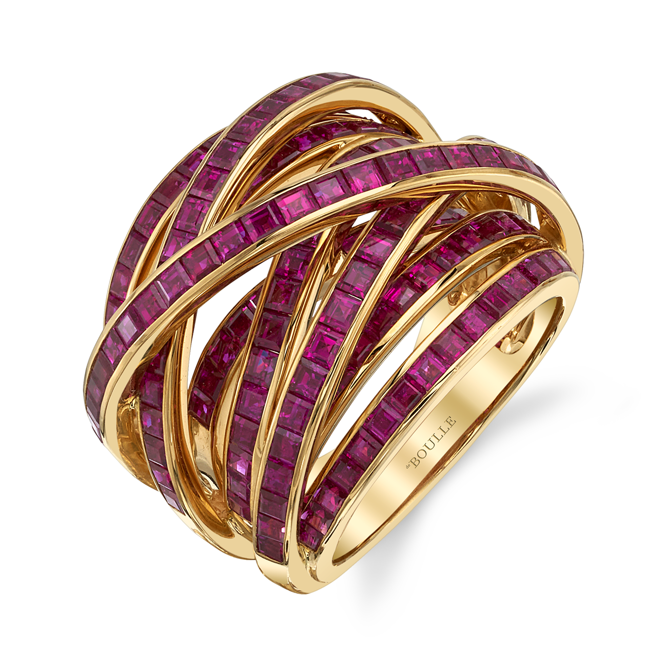 Square Ruby Ring with Interwoven Bands