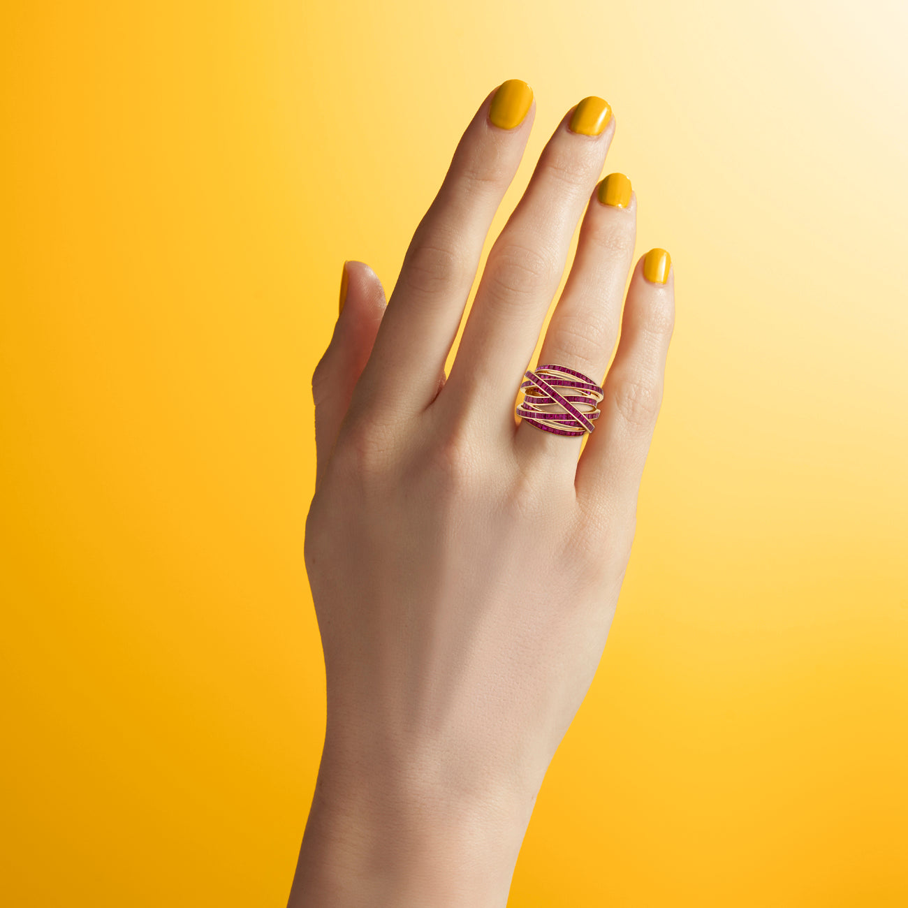 Square Ruby Ring with Interwoven Bands