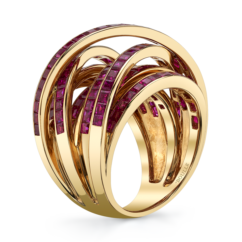 Square Ruby Ring with Interwoven Bands