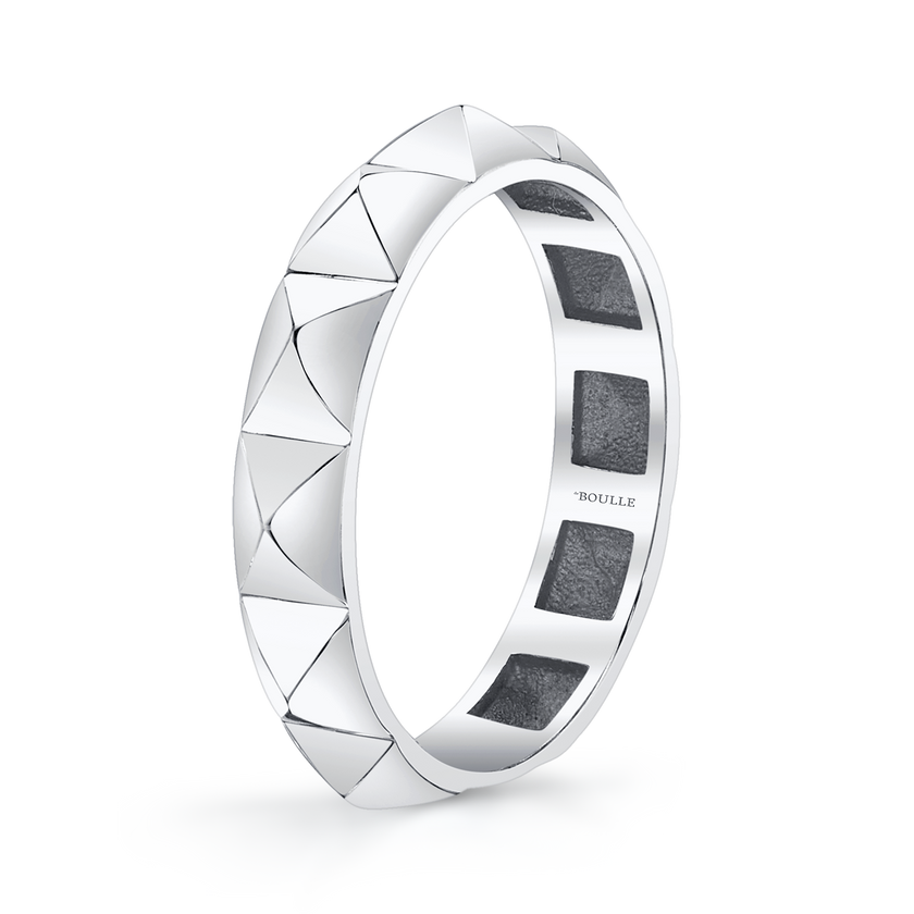 Studded Pyramid Ring in White Gold