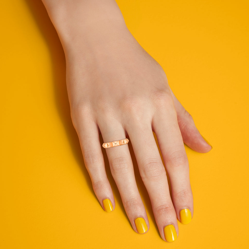 Studded Pyramid Ring in Yellow Gold