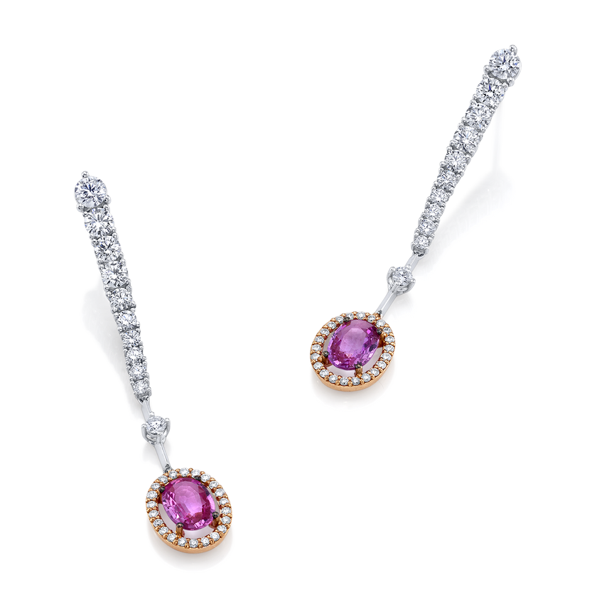 deBoulle Collection Pink Sapphire and Diamond Dangle Earrings