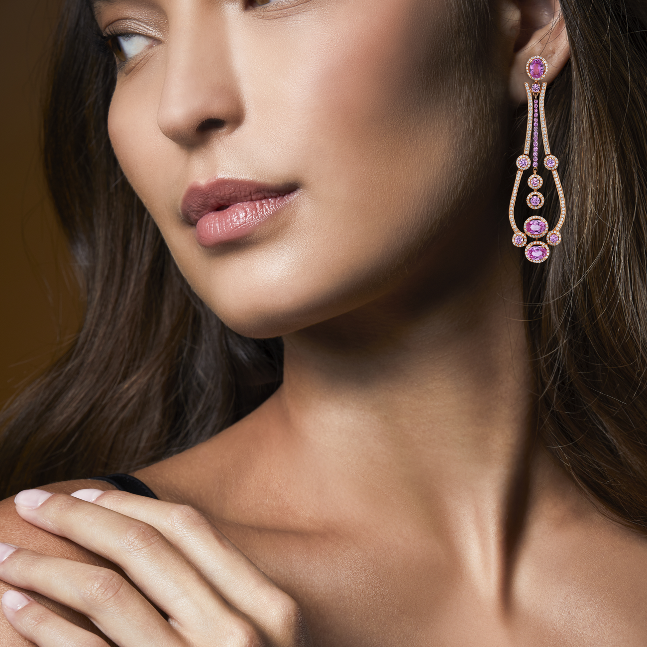 deBoulle Collection Pink Dangle Sapphire Earrings