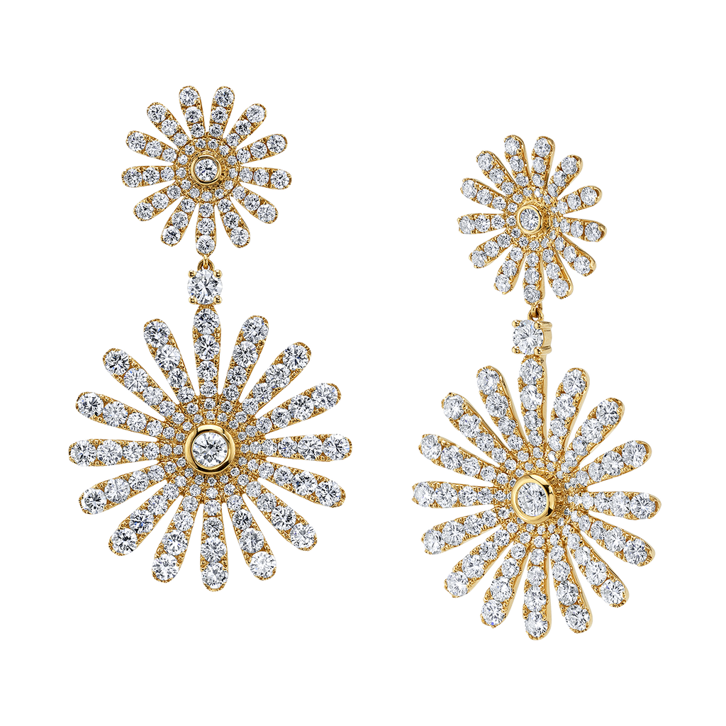 Daisy Double Drop Earrings in Yellow Gold