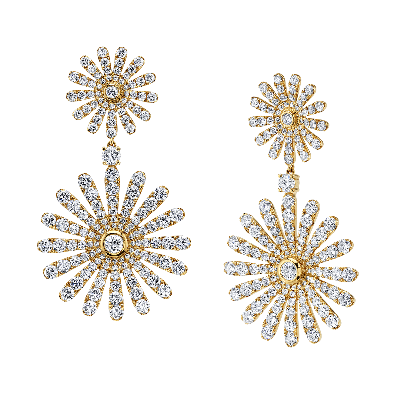 Daisy Double Drop Earrings in Yellow Gold