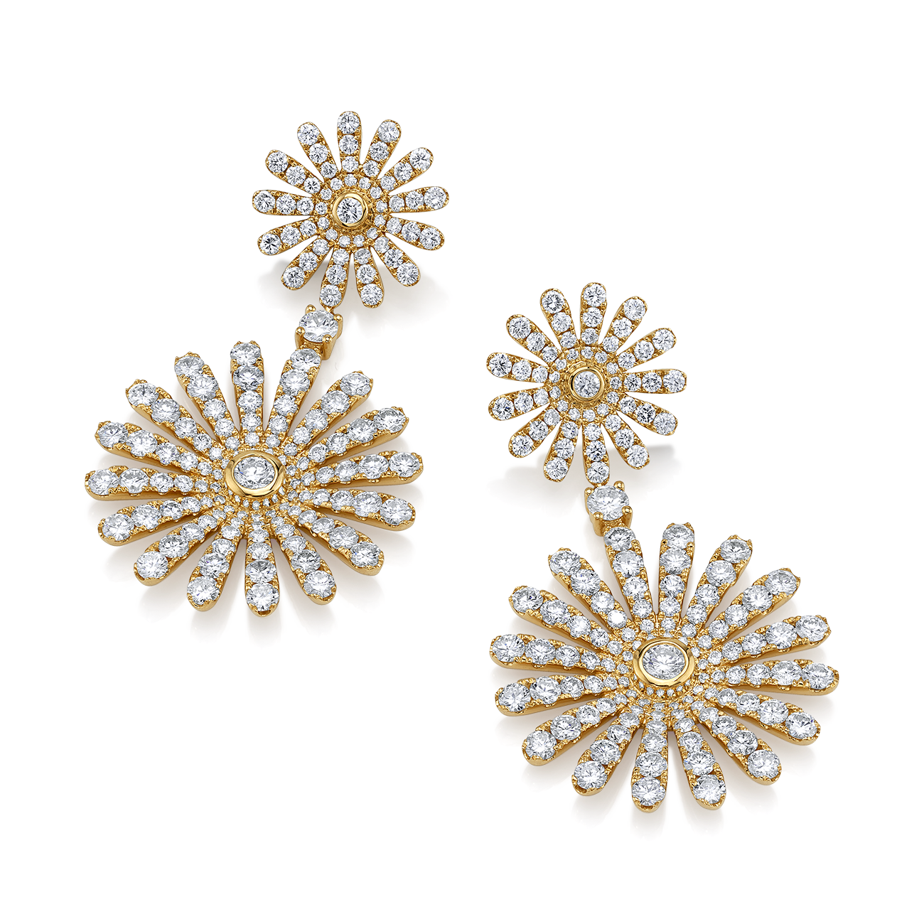 Daisy Double Drop Earrings in Yellow Gold