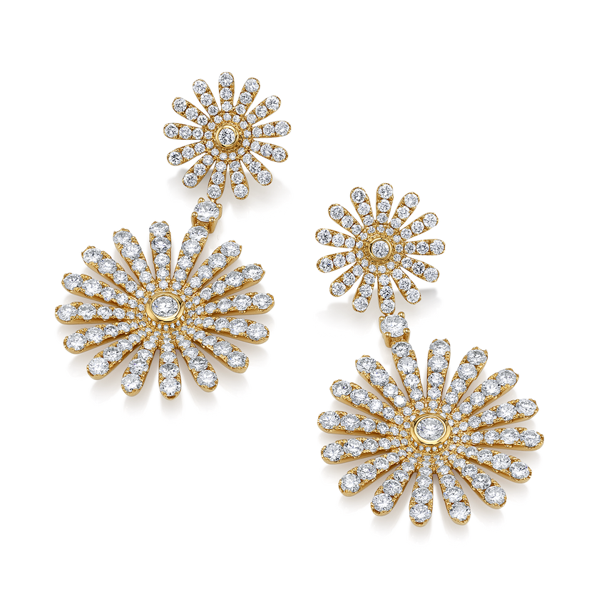 deBoulle Collection Daisy Double Drop Earrings in Yellow Gold