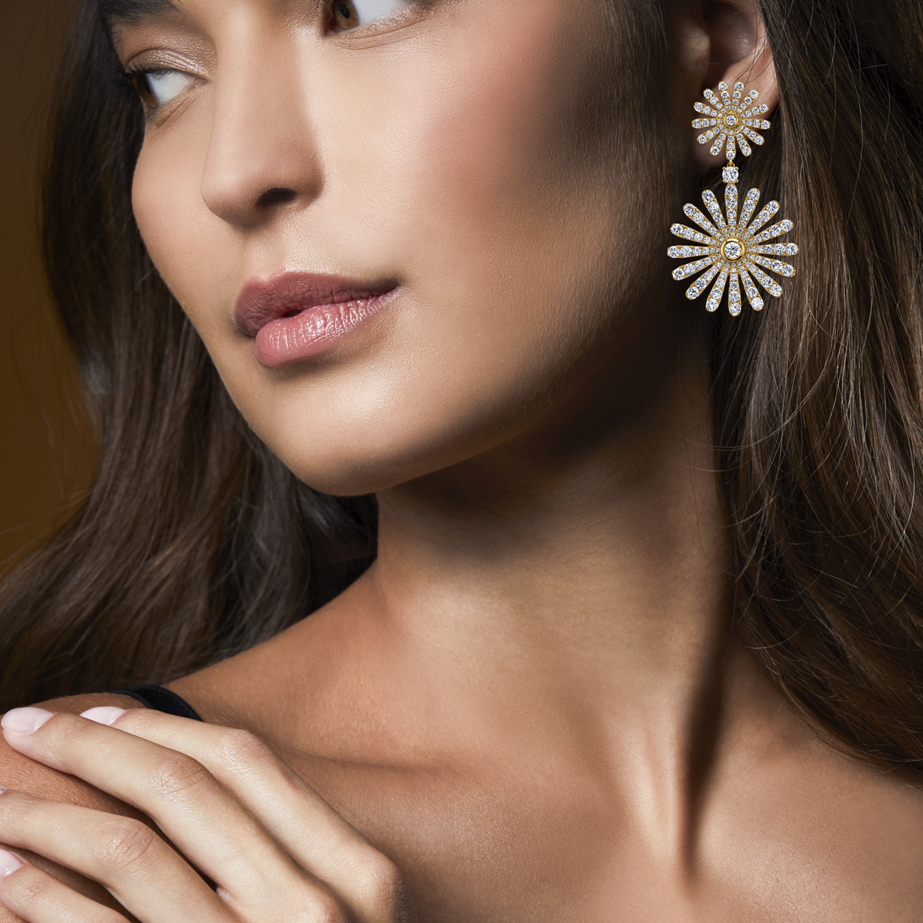 Daisy Double Drop Earrings in Yellow Gold