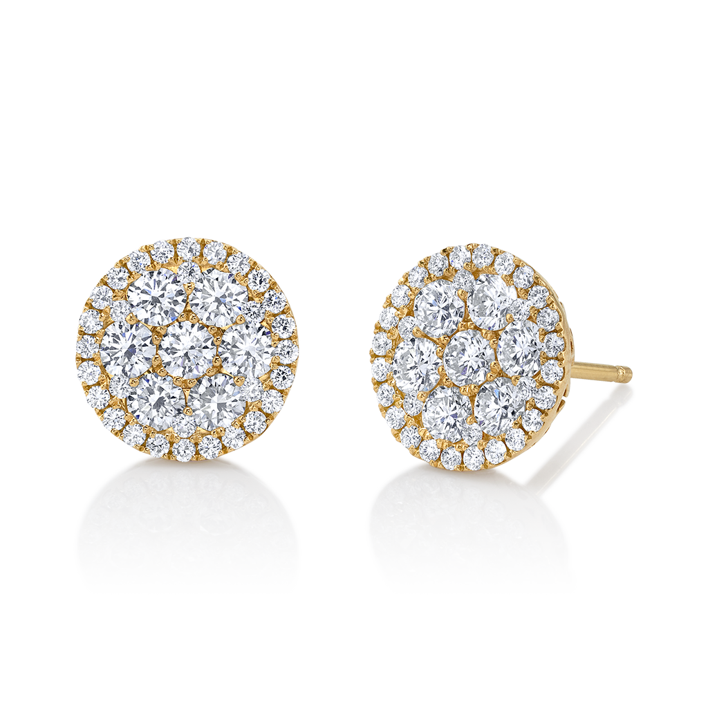 Round Diamond Cluster Earrings in Yellow Gold