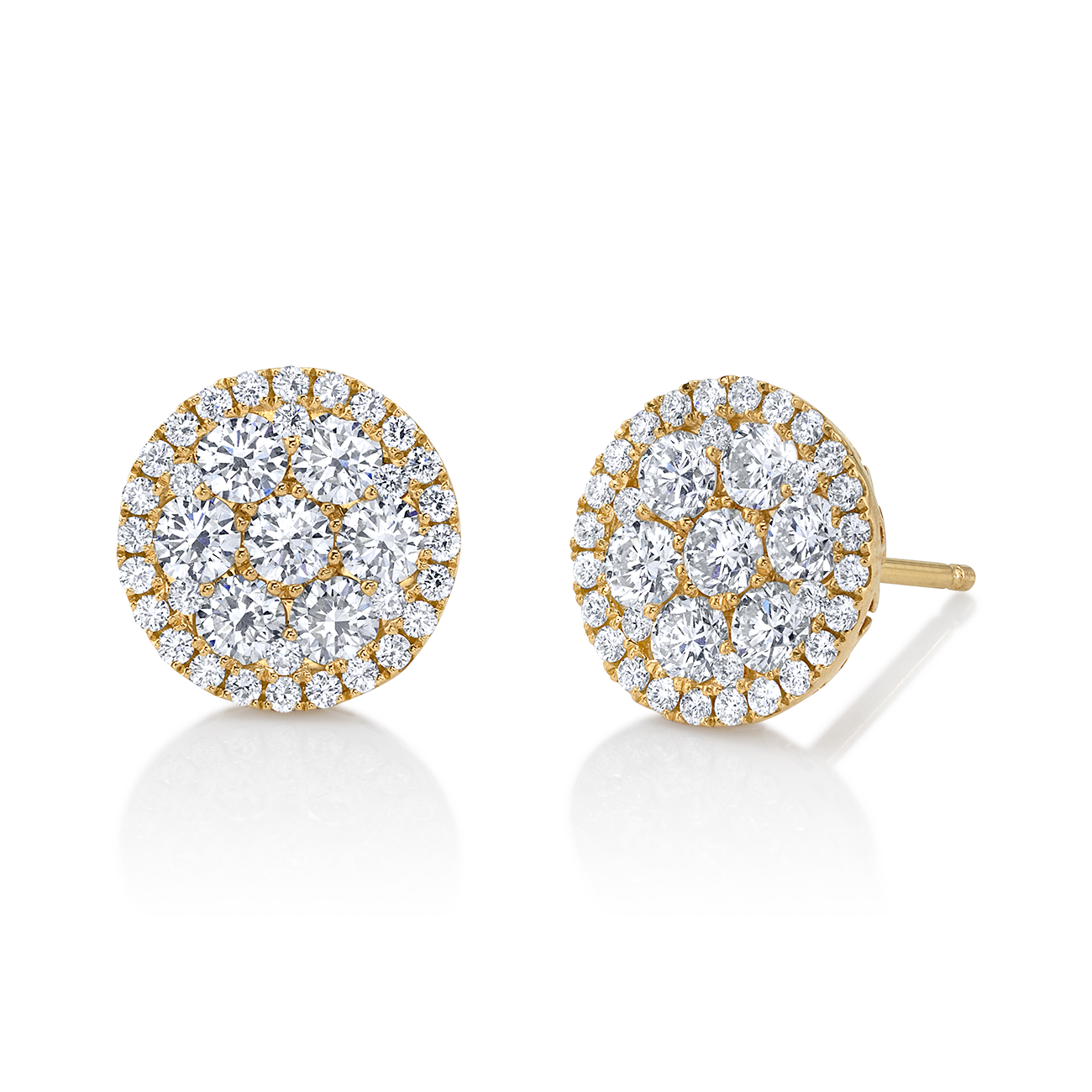 Round Diamond Cluster Earrings in Yellow Gold