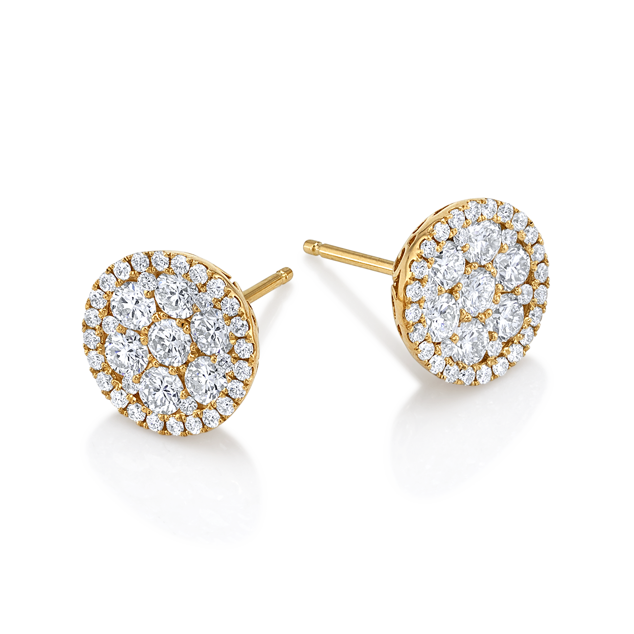 Round Diamond Cluster Earrings in Yellow Gold