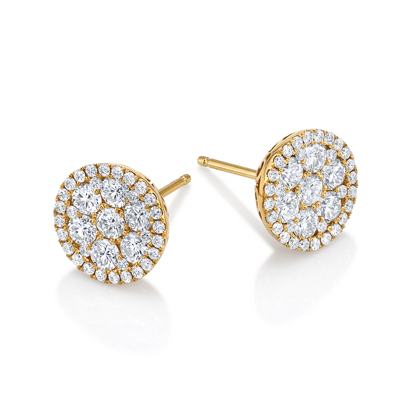 deBoulle Collection Round Diamond Cluster Earrings in Yellow Gold