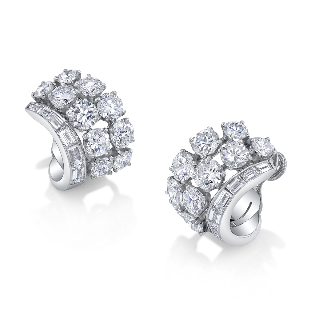 deBoulle Collection Baguette and Round Diamond Ear Clips