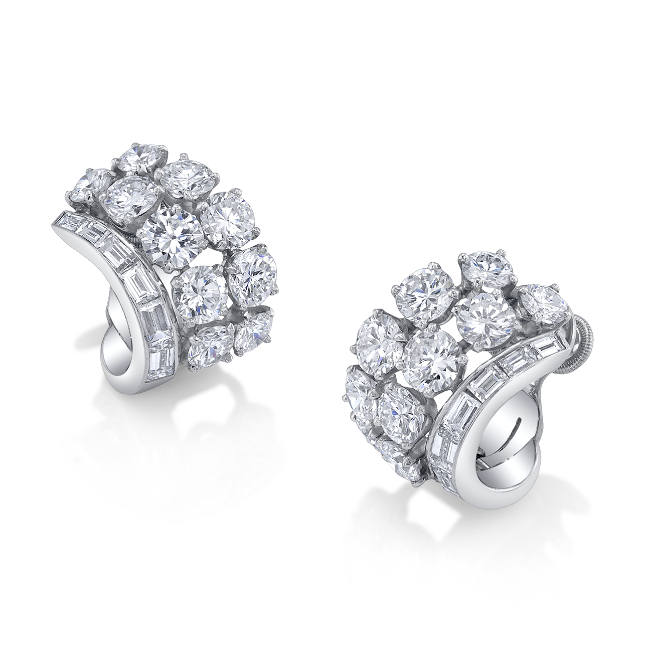 deBoulle Collection Baguette and Round Diamond Ear Clips