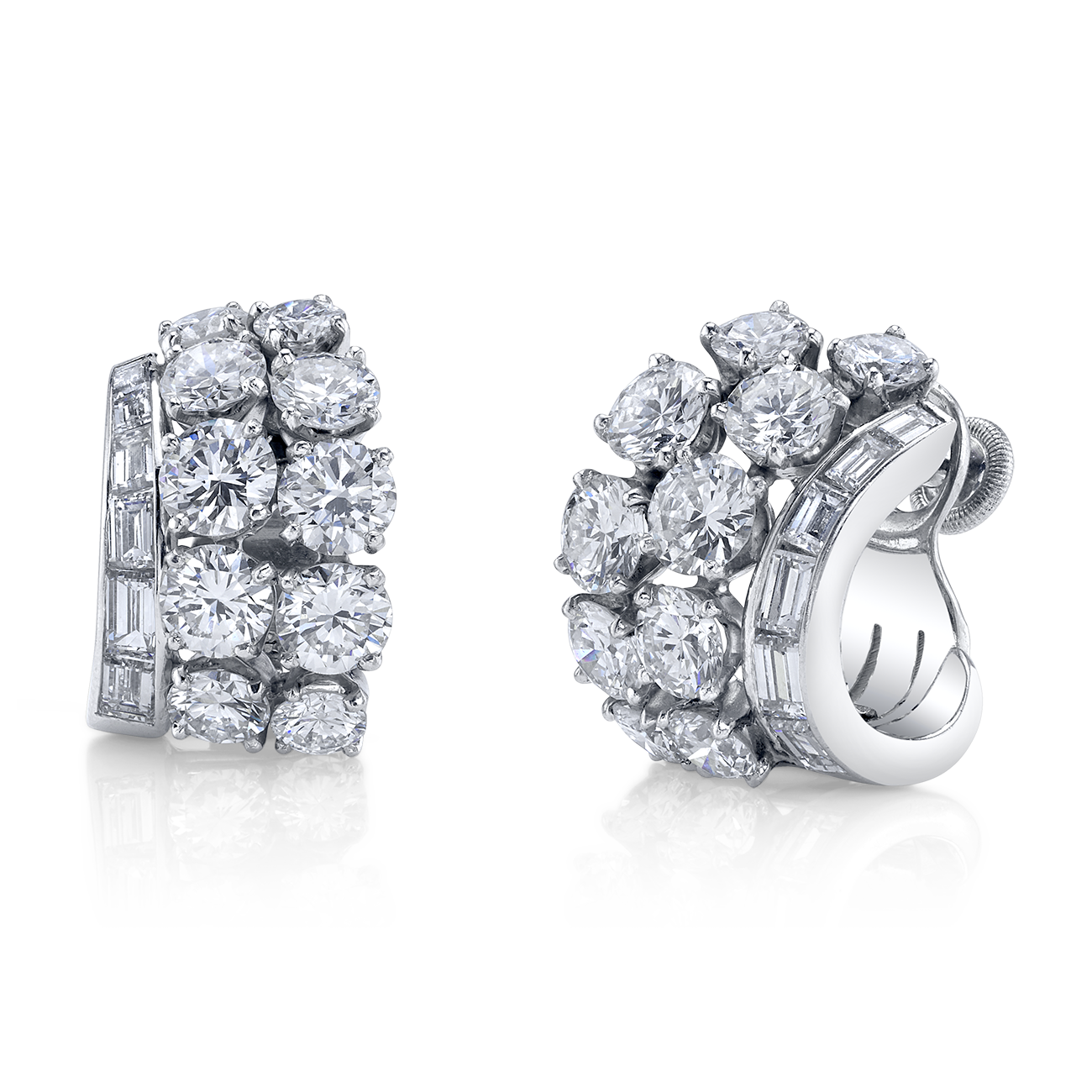 deBoulle Collection Baguette and Round Diamond Ear Clips