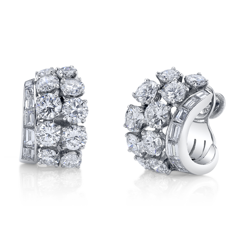 deBoulle Collection Baguette and Round Diamond Ear Clips